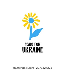 Peace for Ukraine stylized  illustration sunflower in ukrainian national color blue and yellow  in cutting style isolated