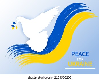 Peace for ukraine vector banner.Dove with a branch on Ukraine flag .Support Ukraine.Save Ukraine.Stop War.