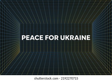  Peace for Ukraine. Vector illustration with blue and yellow color. Background design with abstract wireframe landscape.