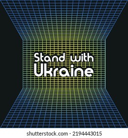  Peace for Ukraine. Vector illustration with blue and yellow color. Background design with abstract wireframe landscape.