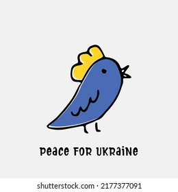 Peace for Ukraine. Vector line art illustration with blue and yellow color. Background banner design with bird.