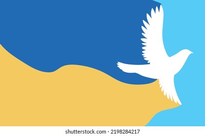 Peace to Ukraine. White pigeon with ukrainian flag. vector design