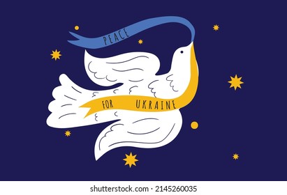 Peace for Ukraine.Symbol of peace with the color of the flag of Ukraine. Peace dove. 