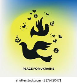 Peace in Ukraine.Vector illustration with blue and yellow color. Gradient background design with doves 