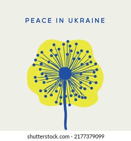 Peace in Ukraine.Vector line art illustration with blue and yellow color. Background banner design with flower