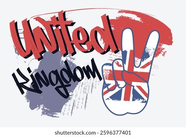 Peace for United Kingdom, grunge Peace sign with British flag, graffiti slogan print with neon spray, t shirt graphics print vector illustration design, Urban typography hipster street art for graphic