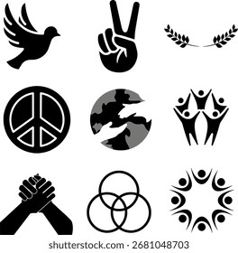 Conjunto de iconos de paz y unidad, perfecto para Sitios web sin fines de lucro, campañas sociales, presentaciones y carteles.