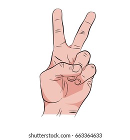 Peace or V shape hand gesture vector flat isolated icon