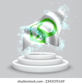 Peace, vector 3d flag on the podium surrounded by a whirlwind of magical radiance