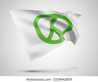 Peace, vector flag with waves and bends waving in the wind on a white background