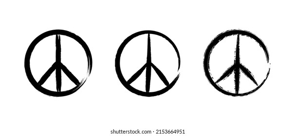 Peace vector icon set. Pacifism hand drawn sign. International symbol of the antiwar movement of the disarmament