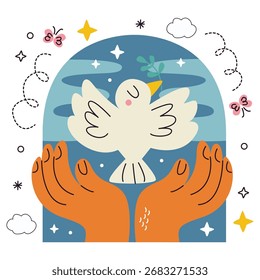 Ilustración vectorial de paz. Diseño minimalista plano. Ilustración editable para el Web, móvil, impresión
