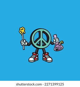 caricatura de nug weed sobre el tabaquismo de vector de paz