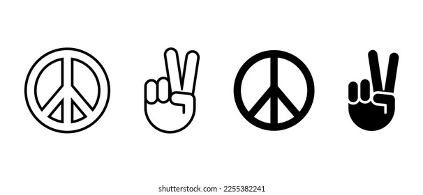 Peace vector symbol different thicknesses. Victory or peace hand icon. International sign of the pacifist movement