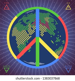 Peace vector symbol with Earth globe inside on transparent background