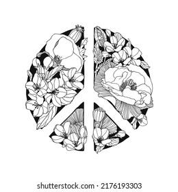 Peace Vector Symbol Flowers Black White Stock Vector (Royalty Free ...