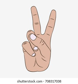 Peace and victory hand gesture sign. Vector illustration.