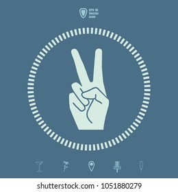 Peace or victory hand gesture vector icon. Two fingers up. Flat design style