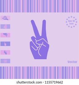 Peace or victory hand gesture vector icon. Two fingers up. Flat design style