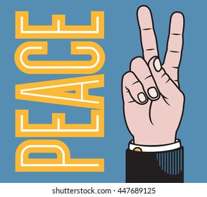 Peace or Victory hand vector illustration with two fingers raised