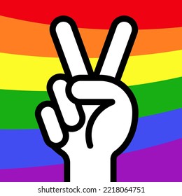 Peace Victory Pride Rainbow Hand, LGBTQ, Queer Positive, Symbol - vector illustration