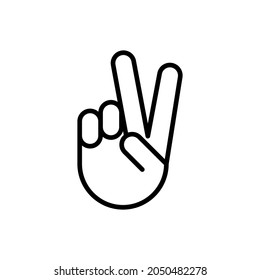 Icono de la línea delgada de la paz o la victoria. Ilustración vectorial moderna del gesto manual.