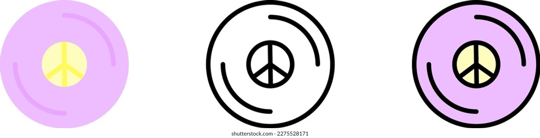 Peace, vinyl vector icon in different styles. Line, color, filled outline
