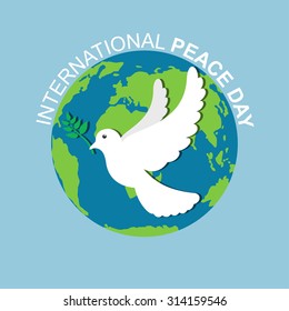 Peace white dove with olive branch. International Peace Day 