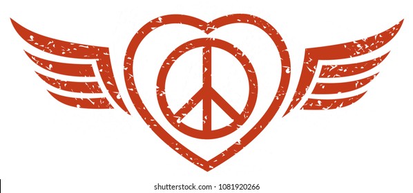 peace wing and love symbol sign icon, red vintage style