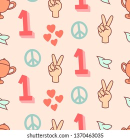 Peace, winner, champion seamless pattern