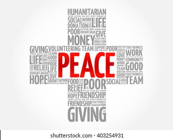 Peace word cloud collage, cross concept