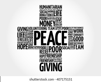 Peace word cloud collage, cross concept
