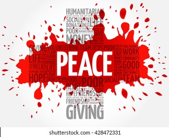Peace word cloud collage, cross concept