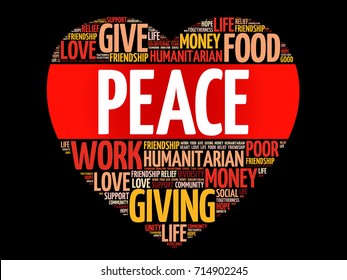 Peace word cloud, heart concept