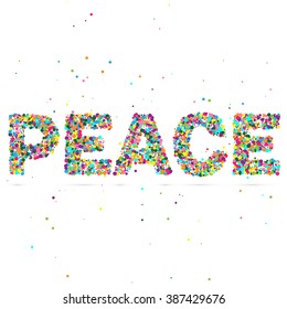 peace word consisting of colored particles