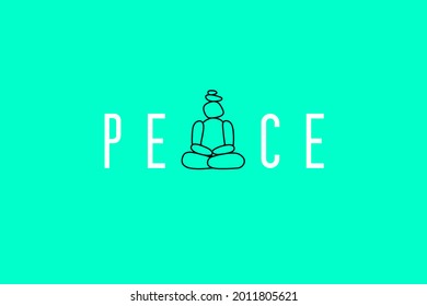 Peace. The word is easier to read when the letter A is removed and replaced with a Zen-style stone that looks like a meditating person. Design for cover, print on T-shirt. Vector, illustration.