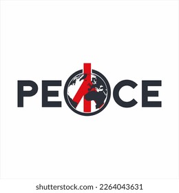 Peace word logo design with its symbol on the letter A and a world map. Can be used for poster background, banner, t-shirt design.