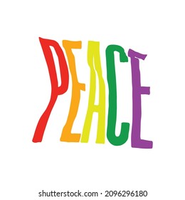 PEACE.colored decorative font on a white background.vector lettering with colors of the LGBT community flag.modern typography design perfect for poster,banner,bags,t shirt,social media,etc