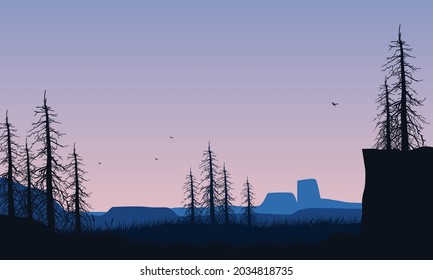 Peaceful afternoon with great natural views from the edge of the city at dusk. Vector illustration of a city