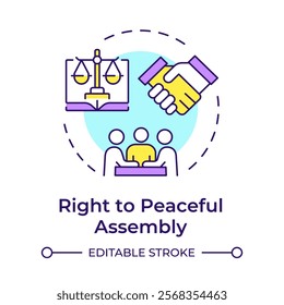 Peaceful assembly right multi color concept icon. Human rights, social movement. Round shape line illustration. Abstract idea. Graphic design. Easy to use in infographic, presentation