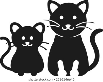 Peaceful black silhouette design featuring a cute cartoon cat and rat together