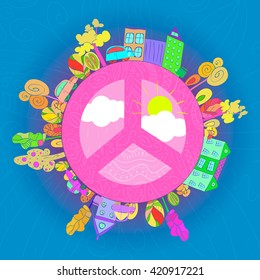 peaceful bright planet, peaceful city vector illustration