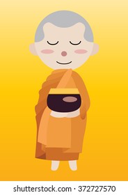 peaceful buddhist monk cartoon vector
