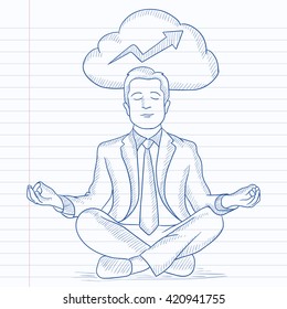 Peaceful businessman meditating.