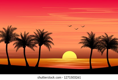 peaceful calm beach sunset vector