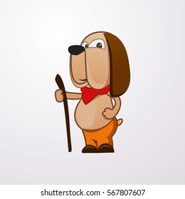 Peaceful cartoon dog on his hind legs, Basset Hound traveller, logo