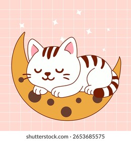 Gato de cochilo pacífico na Lua com estrelas