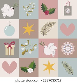 Peaceful christmas pattern. Vector endless geometric pattern in calm pallete. For holiday gift card, wrapping paper, scrapbook paper