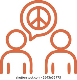 Ícone de Comunicação Pacífica com Duas Pessoas no Diálogo e uma Bolha de Fala de Símbolo de Paz