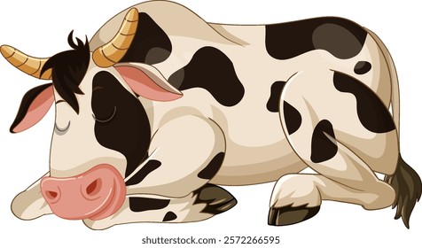 A peaceful cow resting under a crescent moon